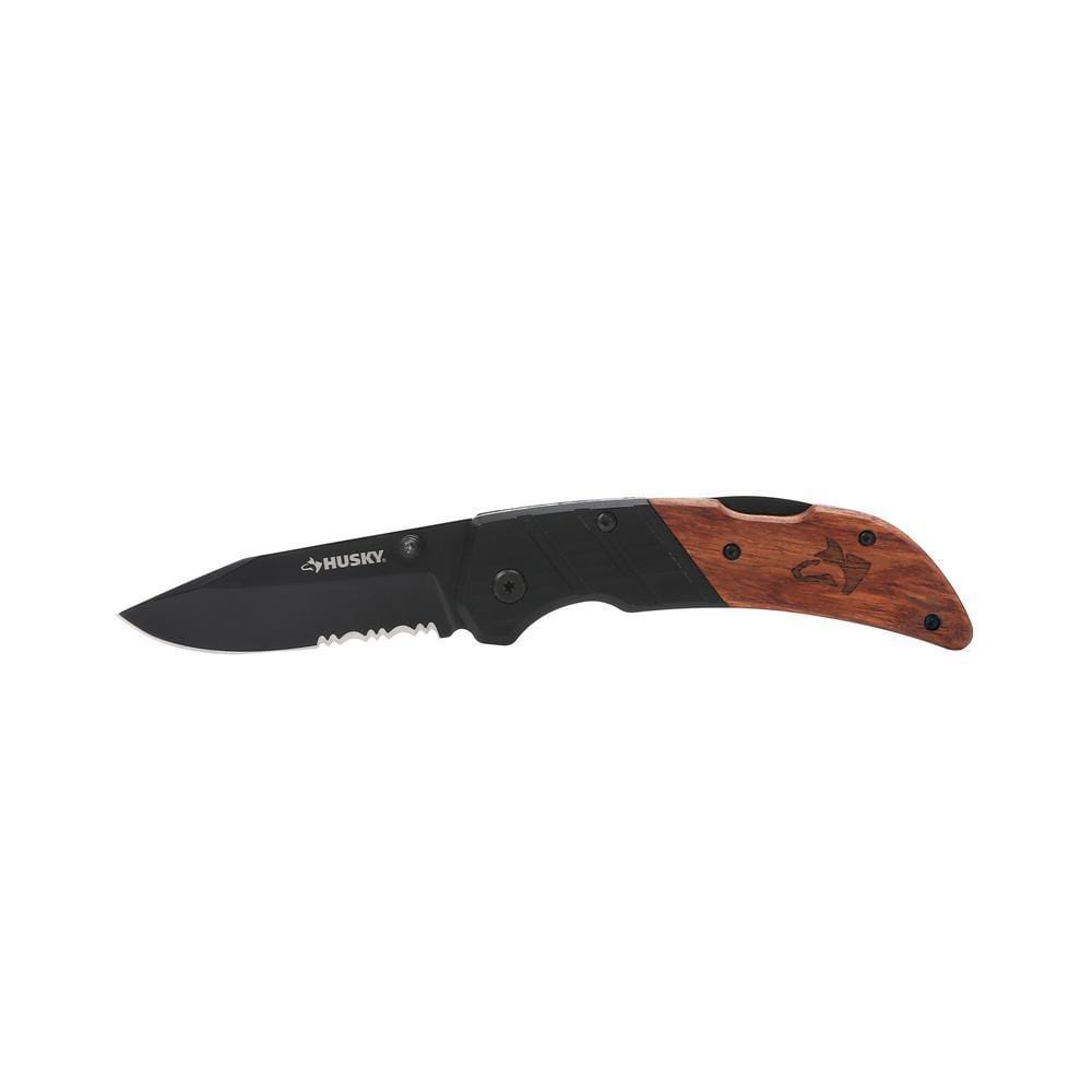 Husky 2.875 in. Steel Straight Edge Clip Point Folding Knife 99741 ...