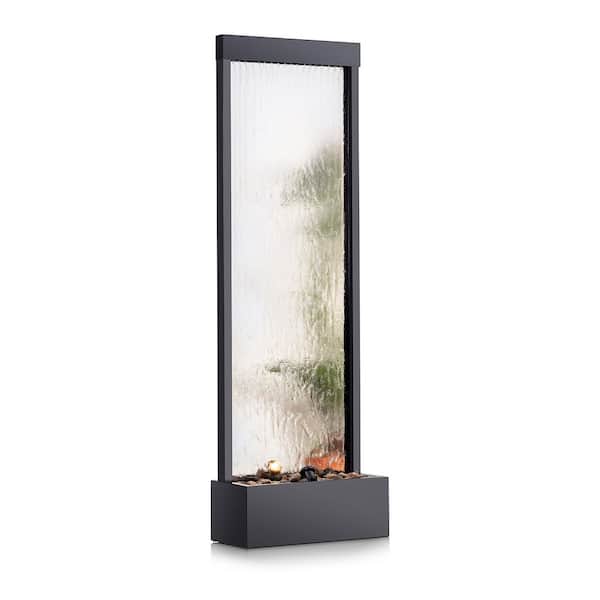 Zen Indoor Mirror Waterfall Fountain with Stones and Lights, 72 in., Silver