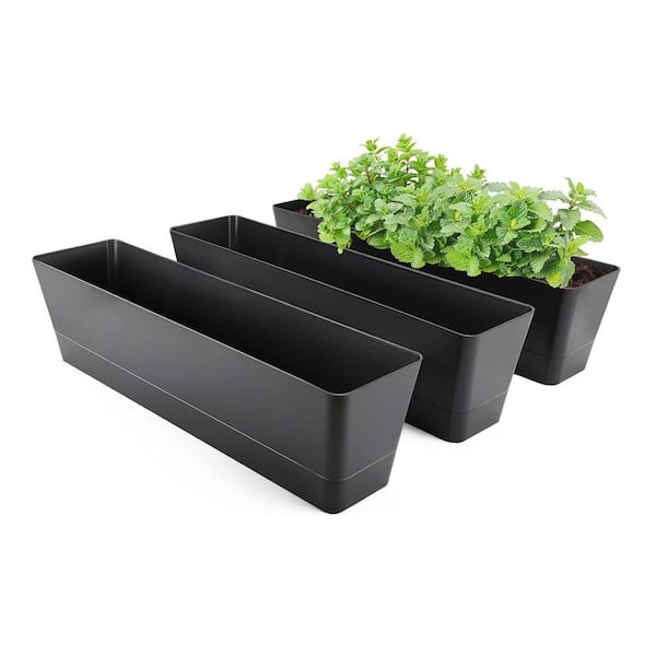 15.9 in. x 3.7 in. x 4.2 in. Rectangular Black Outdoor Plastic Window Box (3-Pack)