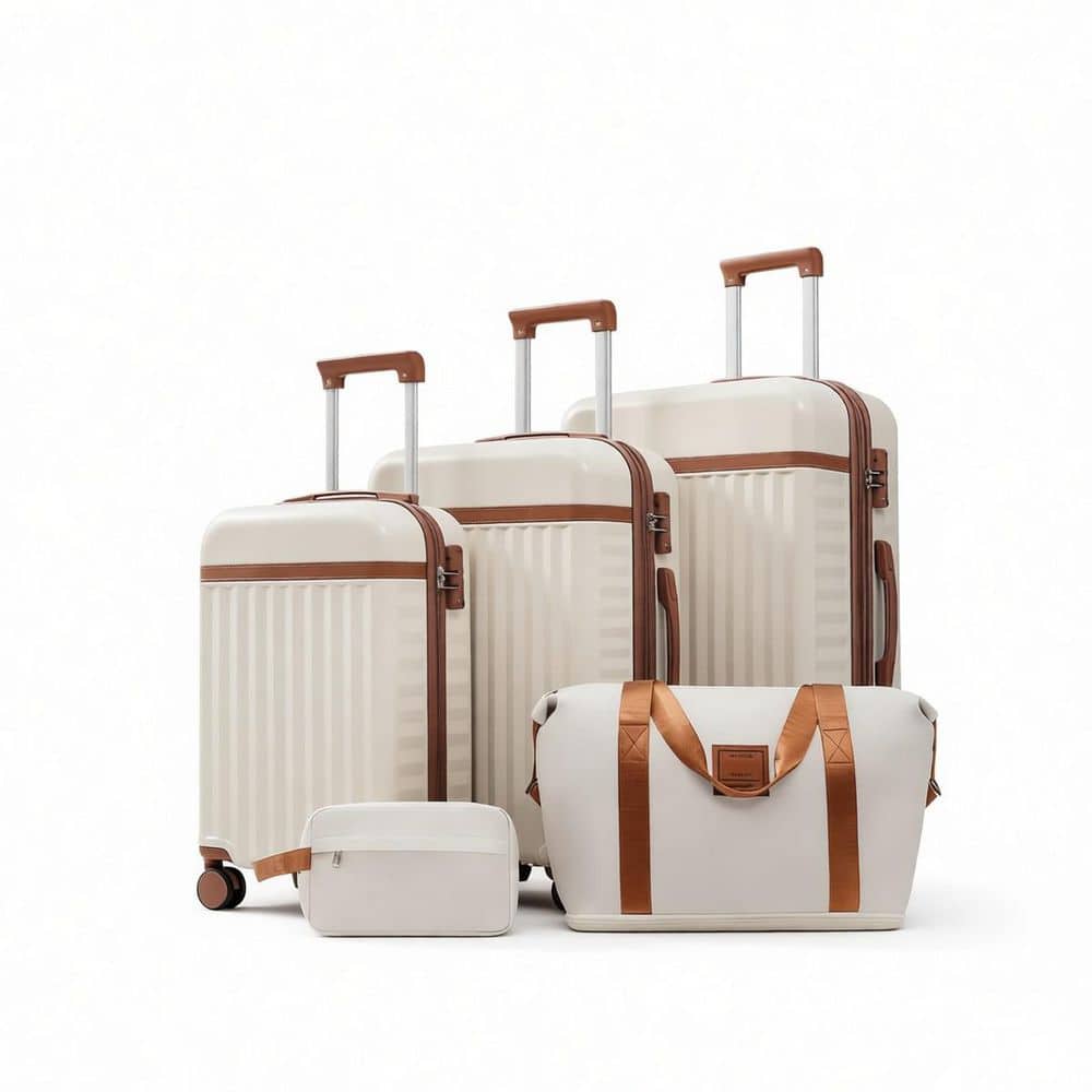 LIVACA 5-Piece Brown ABS Plastic Hardside Expandable Carry On