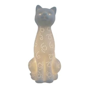 11 in. White Porcelain Kitty Cat Shaped Table Lamp
