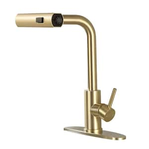 Single Handle Kitchen Faucets with Pull Out Sprayer for 3-Functions in Brushed Gold, Waterfall Kitchen Sink Faucet