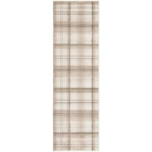 Grafix Ivory Beige 2 ft. x 6 ft. Plaid Contemporary Runner Area Rug