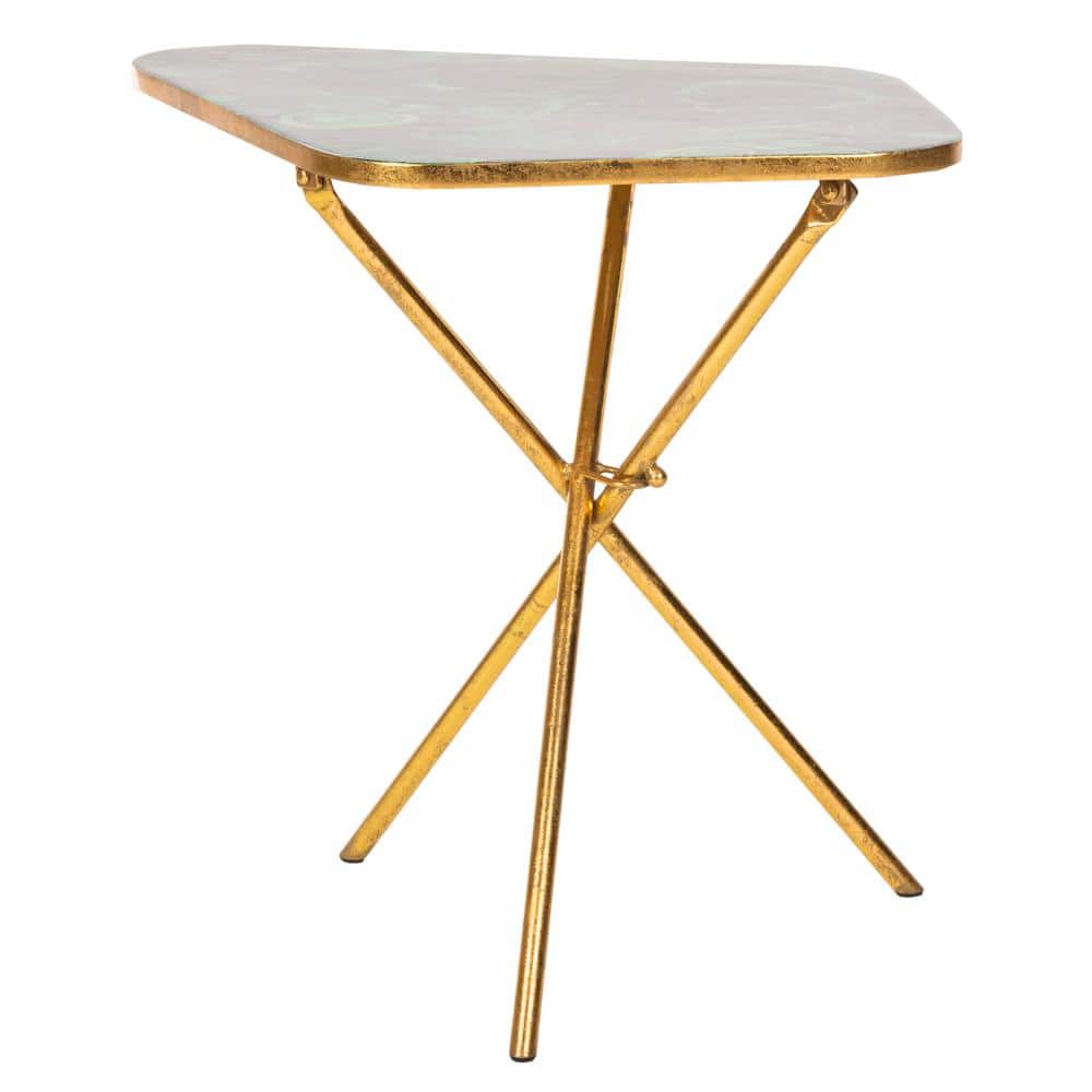 Malachite Green and Gold Abstract Stone Accent Table