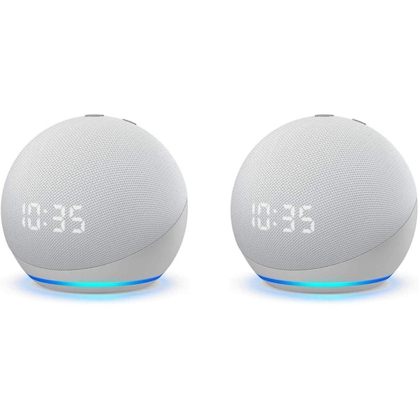 Amazon Echo Dot 4th Gen Clock White, 2-Pack DOT4CLKW2PK-DIY - The