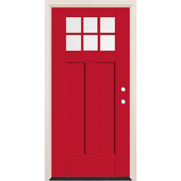 Builders Choice 36 in. x 80 in. Left-Hand 6-Lite Clear Glass Ruby Red Painted Fiberglass Prehung Front Door with 4-9/16 in. Frame
