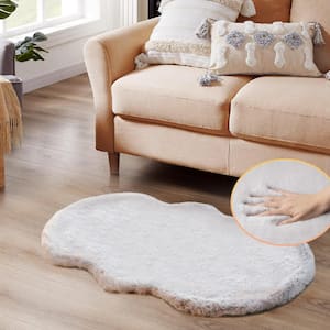 Mmlior Light Gray 2 ft. x 4 ft. Soft Faux Rabbit Fur Specialty Area Rug