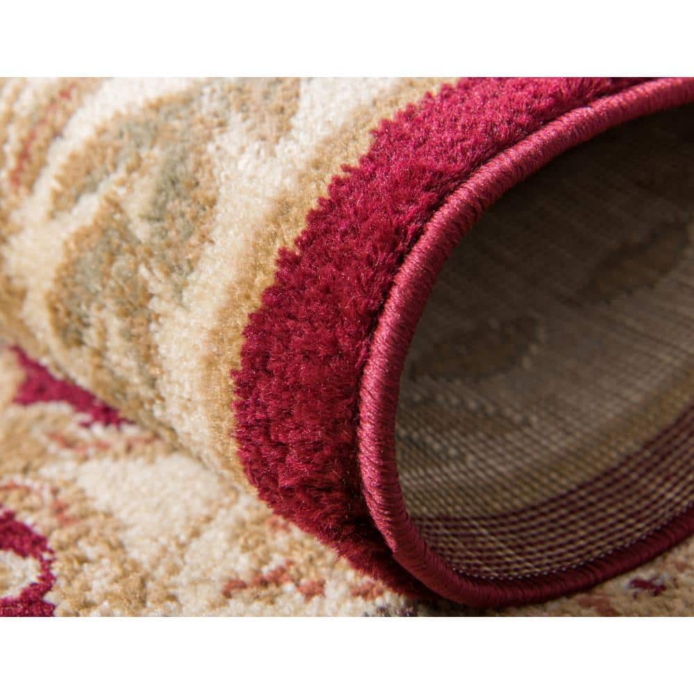 Elegant Versailles Red Square Synthetic Rug, 6'x6', Stain-Resistant