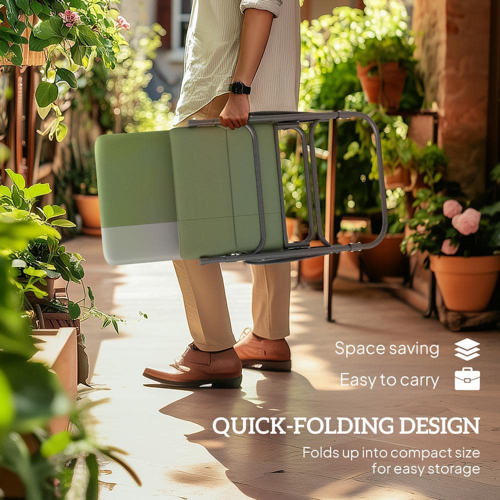 Dark Green and Gray Steel Outdoor Rocking Chairs with Cushions