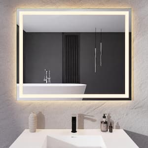 32 in. W x 40 in. H Rectangular Frameless LED Front Lighting Wall Mounted Bathroom Vanity Mirror with Defogger