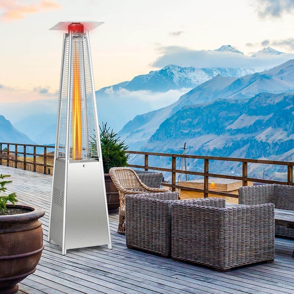 90'' Silver Stainless Steel Pyramid Patio Heater with Glass Tube