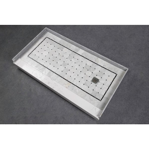 Transolid Pre-Tiled 60 in. L x 36 in. W Alcove Shower Pan Base with  Right-Hand Drain in Off-White Hexagon FPT6036R-HO - The Home Depot