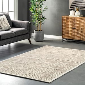 Mallory Hand Hooked Wool Geometric High Low Textured Ivory 8 ft. x 10 ft. Area Rug