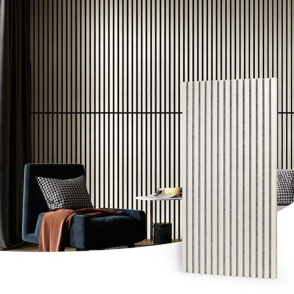 Art3dwallpanels White Elm 0.8 in. x2 ft. x4 ft. Slat MDF Acoustic Decorative Wall Paneling, 3D Sound Absorbing Panel(31sq.ft./Case)