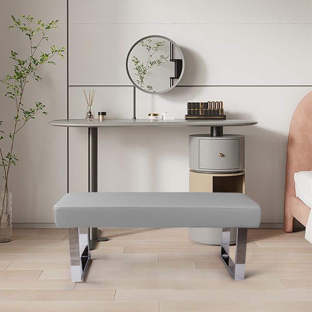 Grey Entry Bench GOJANE Modern 45.2 in. Gray Entryway Dining Bench Backless with Metal ...
