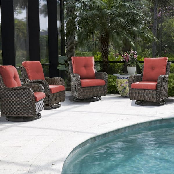 Carolina Brown Wicker Outdoor Rocking Chair with Red Cushions