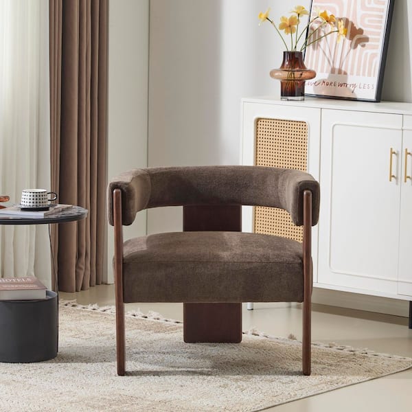Eryndor Modern Velvet Upholstered Accent Arm Chair, Solid Wood, Dark Brown Plus Walnut