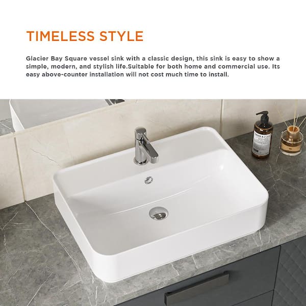 ・  ホワイトコンキリー サービングディッシュ Glacier Bay 24 in. x 17 in. Ceramic Rectangular Vessel Bathroom
