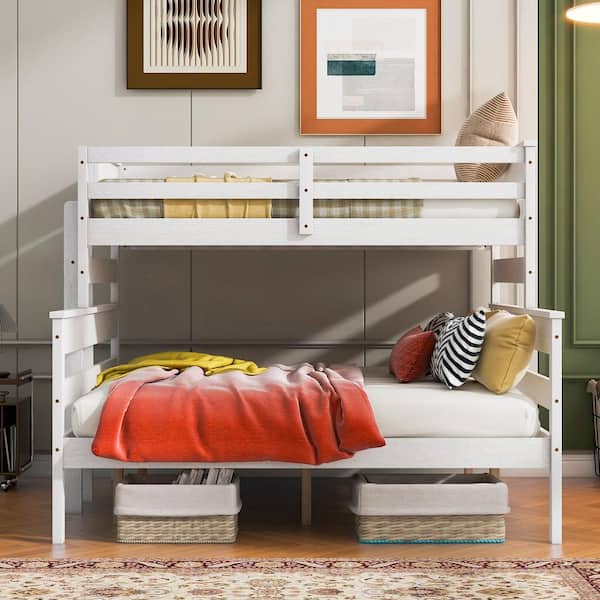 White Twin XL over Queen Bunk Bed with Ladder