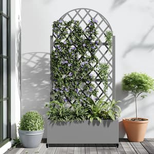 71 in. H Metal Gray Arch Pots and Planter Raised Bed Box with Trellis for Vine Climbing Plants and Vegetable Flower