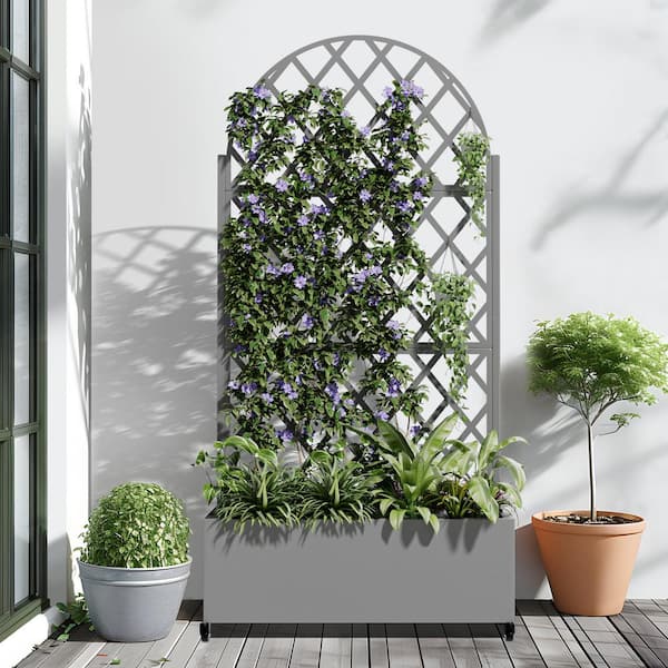 Dovelina 71 in. H Metal Gray Arch Pots and Planter Raised Bed Box with Trellis for Vine Climbing Plants and Vegetable Flower
