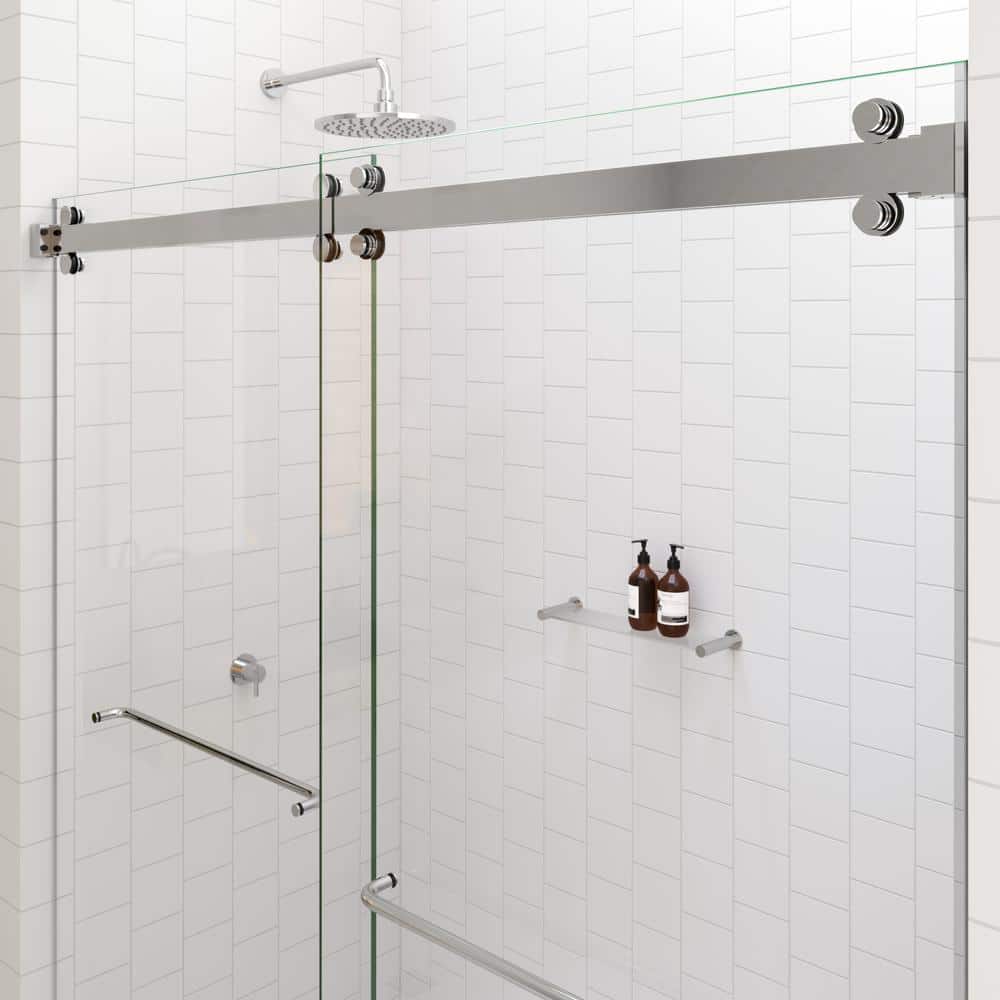 Polaris 60 in. Frameless Sliding Bathtub Door with Chrome Finish