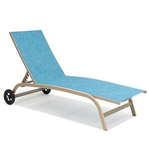 Pellebant Full Flat 1-Piece Aluminum Adjustable Outdoor Chaise Lounge in Blue with Wheels