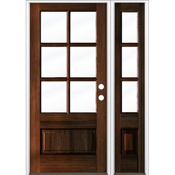 Krosswood Doors 50 in. x 80 in. Farmhouse 3/4 Lite Clear Glass Red Mahogany Stain Left-Hand/Inswing Hemlock Prehung Front Door w/ RSL