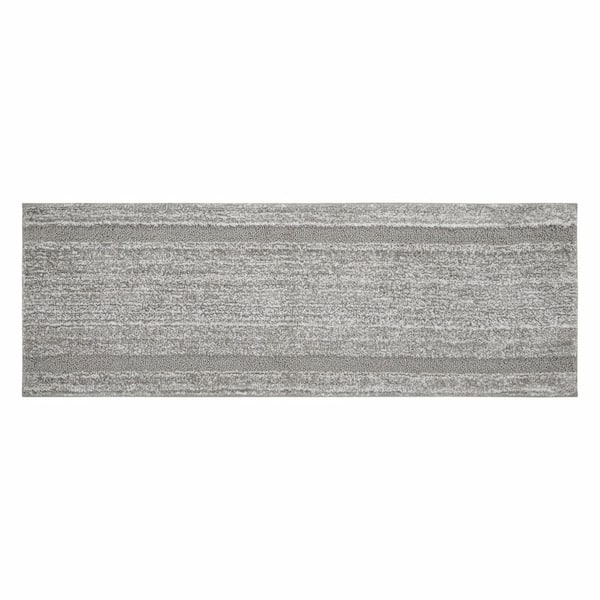 Heathered 20 in. x 60 in. Grey Hotel Border Polyester Rectangle Bath Rug