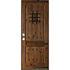 42 in. x 96 in. Mediterranean Knotty Alder Arch Top Provincial Stain Right-Hand Inswing Wood Single Prehung Front Door