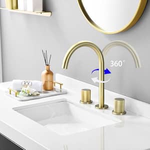 Alexa 360° Swivel High Arc 8 in. Widespread Double-Handle Bathroom Faucet in Brushed Gold for Vanity, Laundry (1-Pack)