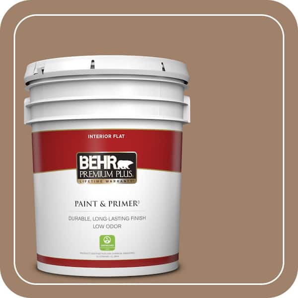 BEHR PREMIUM PLUS 5 gal. #ECC-40-3 Seasoned Acorn Flat Low Odor Interior Paint & Primer