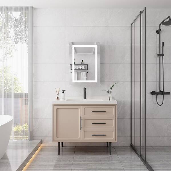 20 X 28 inch Bathroom Medicine Cabinet with Mirror Wall Mounted LED Bathroom  Mirror Cabinet with Lights, Anti-Fog, Waterproof, Dimmable,3000K~6000K,  Single Door,Touch Swich, Storage Shelves