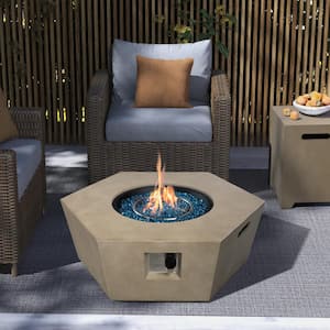 41 in. 50,000 BTU Beige Hexagon Concrete Outdoor Propane Gas Fire Pit Table with Propane Tank Cover