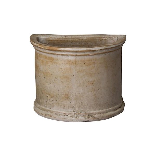 Emissary 15 in. L x 10 in. W x 11 in. H Distressed White Ceramic Semicircle Planter with Drainage Hole
