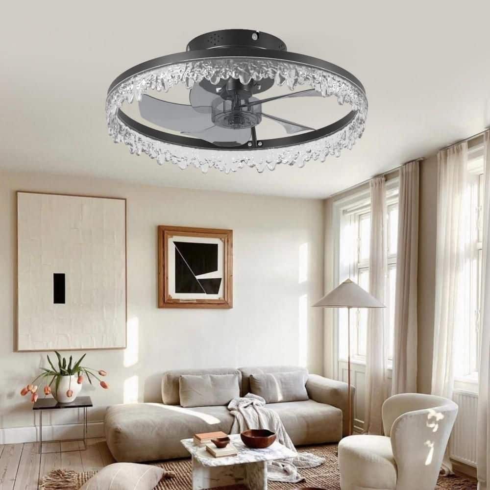 16 in. Smart Indoor Black Flush Mount Ceiling Fan with Bright White Integrated LED price history on PriceWatchPro