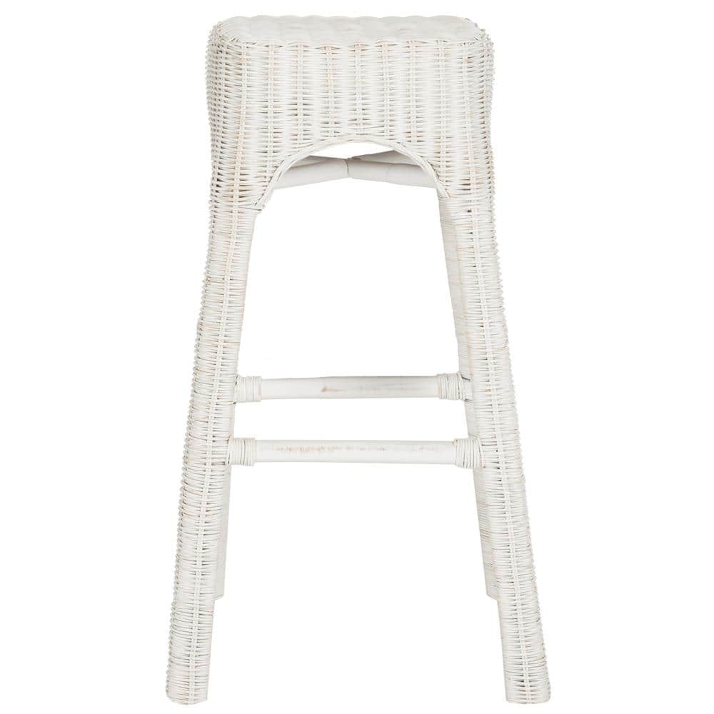 White Mango Wood Wicker Backless Counter Stool