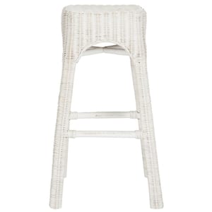Percy 29.5 in. Wicker Counter Stool in White Distress