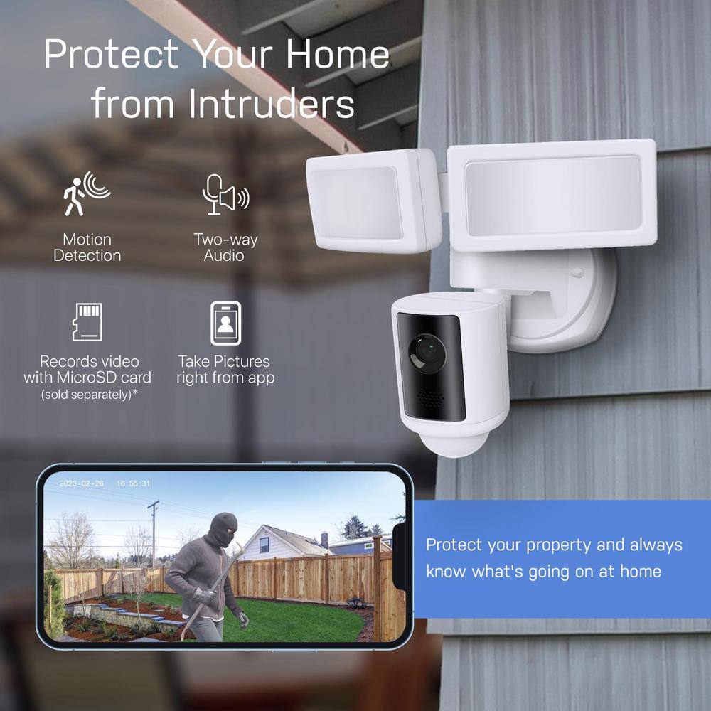 White Wireless LED Smart Security Floodlight with Camera