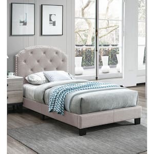 Button Tufting Design Platform Twin Bed in Light Brown