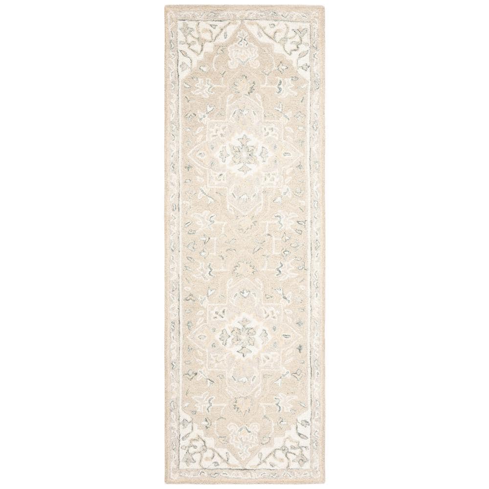 Handmade Light Grey and Ivory Wool Tufted Runner Rug