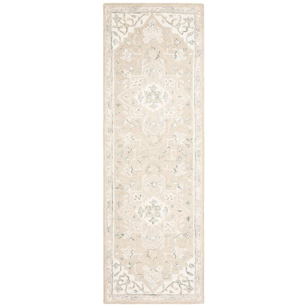SAFAVIEH Micro-Loop Light Gray/Ivory 2 ft. x 7 ft. Medallion Border Runner Rug
