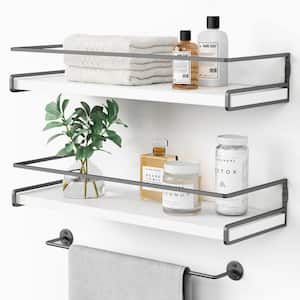 15 in. W x 6 in. D Bathroom Shelves Wall Mounted with Towel Rack Decorative Wall Shelf, (White-Grey Set of 2)