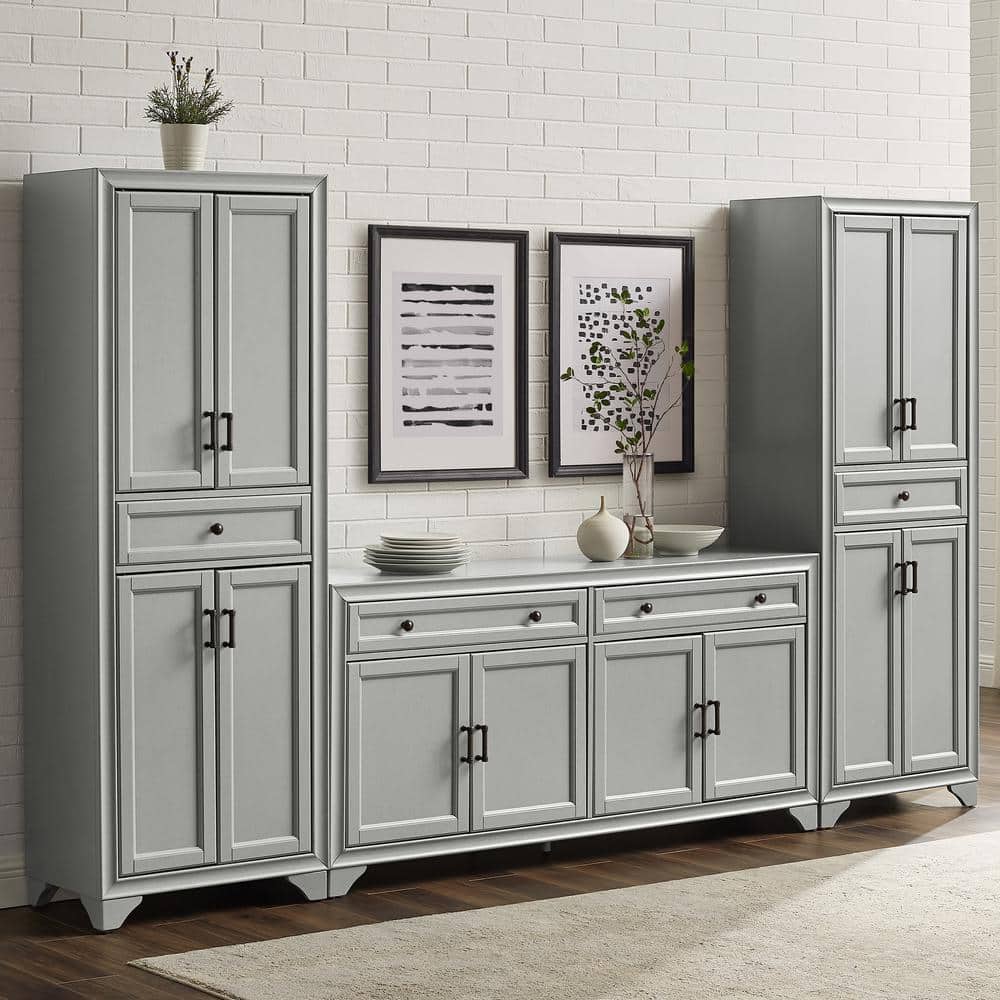 Tara Distressed Gray Modern Farmhouse Sideboard and Pantry Set