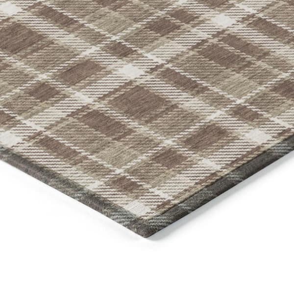 Chocolate and Ivory 2 ft. x 3 ft. Woven Plaid Rectangle Indoor/Outdoor Area Rug