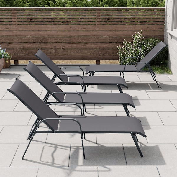 Crestlive Products 4-Piece Aluminum Adjustable Metal Outdoor Chaise Lounge in Gray with Armrests