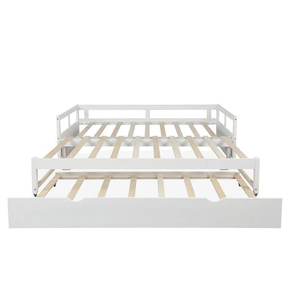 Angel Sar White Wood Twin Daybed With Trundle To King Size Extending Sqw4887aak Angel Sar White Wood Twin Daybed With, Twin To King Size Trundle Bed