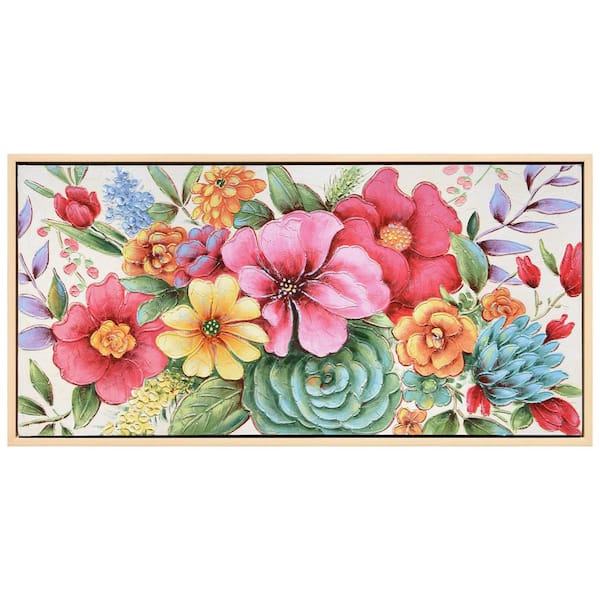 Empire Art Direct Floral Symphony Heavily Textured Hand Painted Framed Canvas Wall Art, 24 in. x 48 in.