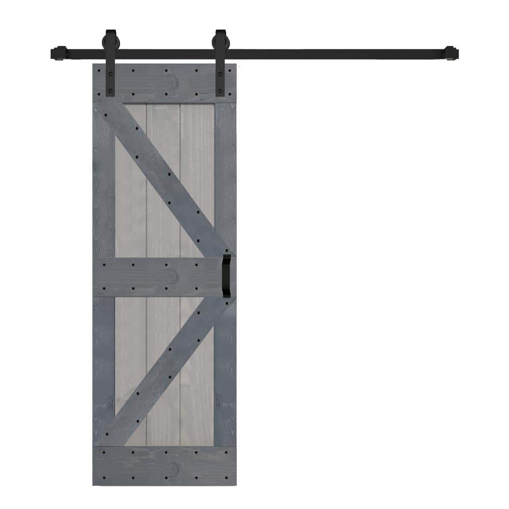 K Series 30 in. x 84 in. French Gray/Dark Gray Finished Solid Wood Sliding Barn Door With Hardware Kit - Assembly Needed price history on PriceWatchPro