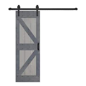 K Series 30 in. x 84 in. French Gray/Dark Gray Finished Solid Wood Sliding Barn Door With Hardware Kit - Assembly Needed